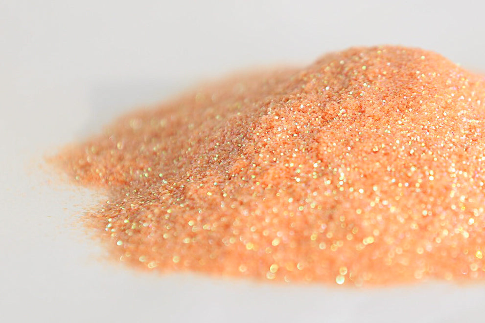 iridescent glitter, peach glitter, fine glitter