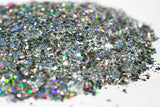 holographic glitter, custom chunky glitter mix. Metallic glitter, silver glitter