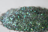 custom chunky glitter, green glitter, metallic glitter, iridescent glitter