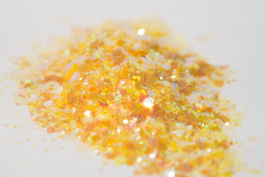 iridescent glitter, chunky glitter, yellow glitter