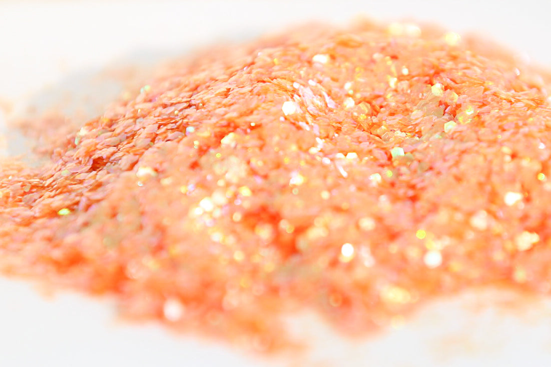 chunky glitter, iridescent glitter, peach glitter