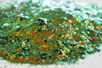 chunky glitter, iridescent glitter, shifty glitter, green glitter, bronze glitter, copper glitter