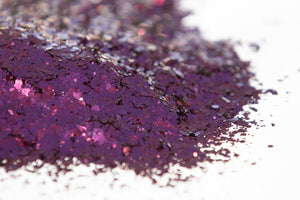 metallic glitter, chunky glitter, purple glitter