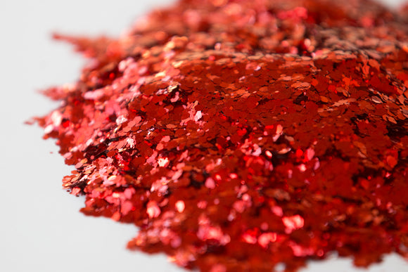 metallic glitter, chunky glitter, red glitter