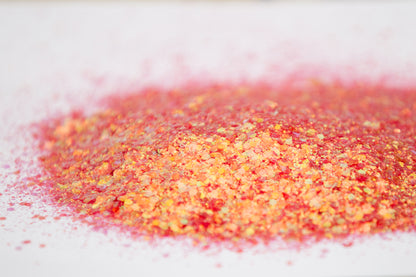 orange glitter, chunky glitter, iridescent glitter