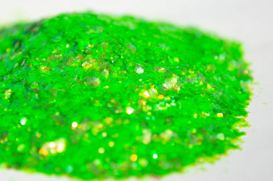 iridescent glitter, lime glitter, chunky glitter