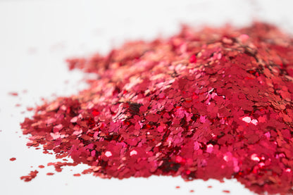 metallic glitter, chunky glitter, cosmetic grade glitter, red glitter