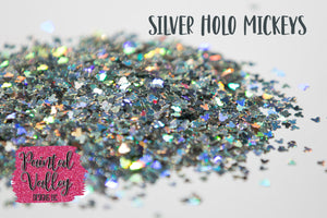 holographic glitter, silver glitter, mickey glitter, shape glitter